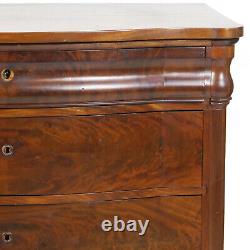 Antique 1800s Flame Mahogany Bow Front Chest of Drawers Dresser 42 W, 38 T