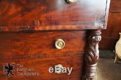 Antique 1850s American Empire Chest 4 Drawers Flamed Mahogany Dresser Backsplash