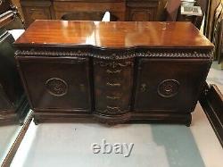 Antique 1930s 3 Pc Mahogany Chinese Chippendale Bedroom Set Mirror Bed & Chest