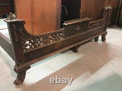 Antique 1930s 3 Pc Mahogany Chinese Chippendale Bedroom Set Mirror Bed & Chest