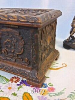 Antique 19th Century English Mahogany Finely Carved Desk Chest Box