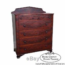 Antique 19th Century Flame Mahogany Empire Style Dresser Tall Chest