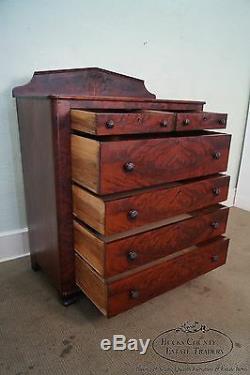 Antique 19th Century Flame Mahogany Empire Style Dresser Tall Chest