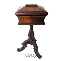 Antique 19th Century Regency Mahogany Wood Teapoy Sarcophagus Chest Tripod Box