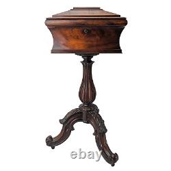 Antique 19th Century Regency Mahogany Wood Teapoy Sarcophagus Chest Tripod Box