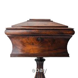 Antique 19th Century Regency Mahogany Wood Teapoy Sarcophagus Chest Tripod Box