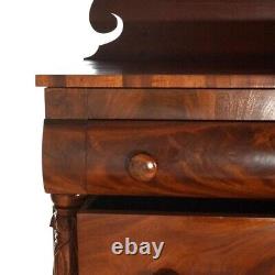 Antique American Empire Carved Flame Mahogany Linen Chest, circa 1860