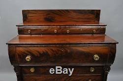 Antique American Empire Crotch Mahogany Chest Drawers Step Back Dresser Paw Feet