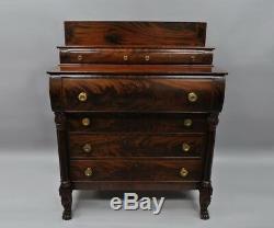 Antique American Empire Crotch Mahogany Chest Drawers Step Back Dresser Paw Feet