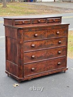 Antique American Empire Flame Mahogany Two Over Three Chest of Drawers c. 1830s