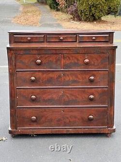 Antique American Empire Flame Mahogany Two Over Three Chest of Drawers c. 1830s