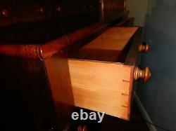Antique American Empire Flame Mahogany Veneer 8 Drawer Chest Dresser circa 1840