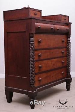 Antique American Empire Tiger Maple and Mahogany Chest of Drawers