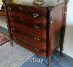Antique Bow Front Sheraton Salem Style Flame Mahogany Chest Of Very High Quality