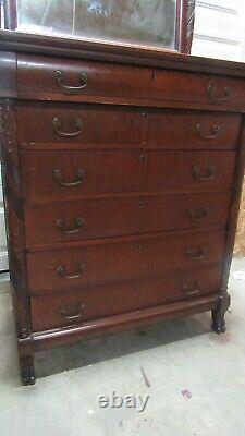 Antique Chest of Drawers Mirror Carved Heads Mahogany Bedroom Set