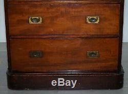 Antique Circa 1860 Large 122cm Tall Mahogany Military Campaign Chest Of Drawers