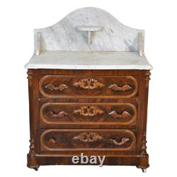 Antique Dresser, Carved Victorian Triple Drawer Bachelor Chest #18855