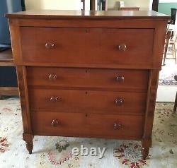 Antique Early 1800 Empire Solid Cherry & Mahogany Tall Chest of Drawers Dresser