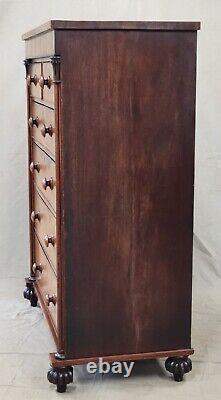 Antique Early 1900s Bookmatched Ribbon Mahogany Tall Scotch Chest of Drawers Dre