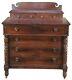Antique Early 19th C. American Empire Crotch Mahogany Stepback Dresser Chest