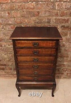 Antique Edwardian Mahogany Music Chest Of Six Drawers On Cabriole Legs
