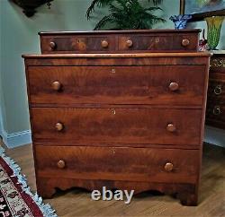 Antique Empire 1800's Hand Dovetailed Flame Mahogany Chest of Drawers Dresser