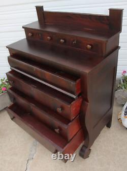 Antique Empire Flame Mahogany Mortuary Chest Funeral Dresser Donation Chest wKey