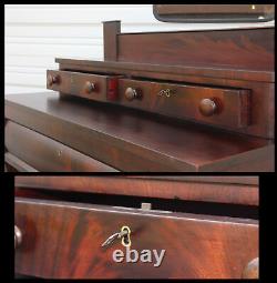 Antique Empire Flame Mahogany Mortuary Chest Funeral Dresser Donation Chest wKey