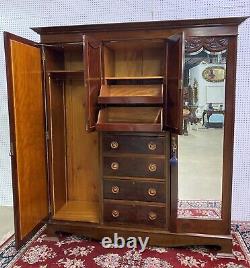Antique English Triple Section Solid Mahogany Armoire Wardrobe Chest Circa 1890