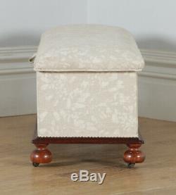 Antique English Victorian Mahogany Upholstered Ottoman Chest / Trunk / Box Stool