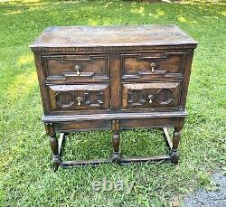 Antique English William and Mary Jacobean Style 4 Drawer Oak Chest Heavy & Solid