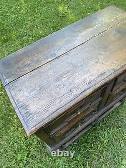 Antique English William and Mary Jacobean Style 4 Drawer Oak Chest Heavy & Solid