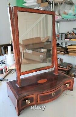 Antique Federal Inlaid Shaving Mirror Vanity Dresser Chest Drawer Marquetry