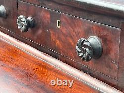 Antique Flame Mahogany American Empire Four Drawer Chest with Glove Box