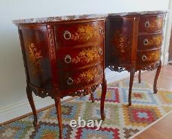 Antique French Bedside Chests Night Stands Side Tables design Marble Top petite