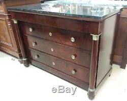 Antique French Empire Mahogany Marble Top Commode Chest Cabinet Louis Philippe