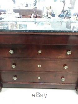 Antique French Empire Mahogany Marble Top Commode Chest Cabinet Louis Philippe