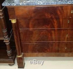 Antique French Louis Philippe Chest w Marble Top 2 Columns Ormolu 4 drawers