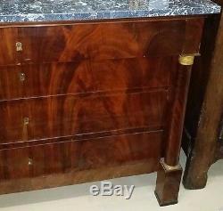 Antique French Louis Philippe Chest w Marble Top 2 Columns Ormolu 4 drawers