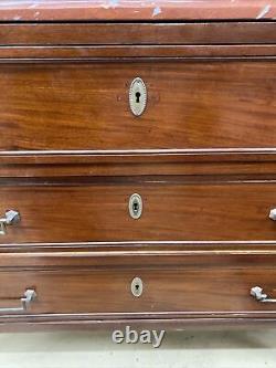 Antique French Louis XVI Marble Top Mahogany Chest Of Drawers Commode