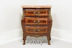 Antique French Louis XV Inlaid Parquetry Marble Top Bombe Chest with Ormolu