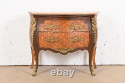 Antique French Louis XV Marble Top Bombay Chest Commode With Mounted Ormolu