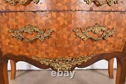 Antique French Louis XV Marble Top Bombay Chest Commode With Mounted Ormolu