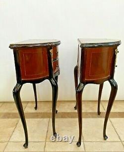 Antique French Matching Bedside Chests Night Stands Mahogany Side Tables petite