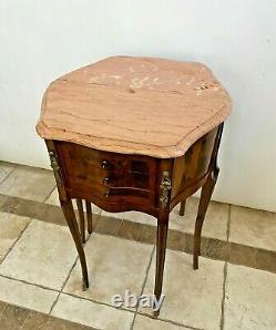 Antique French Matching Bedside Chests Night Stands Side Table Pink Marble tops