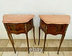 Antique French Matching Bedside Chests Night Stands Side Table Pink Marble tops