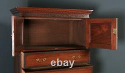 Antique Georgian Chippendale Style Mahogany Chest on Chest With Linen Cupboard