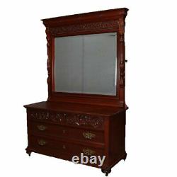 Antique Horner School Carved Mahogany Chest of Drawers and Mirror, circa 1900