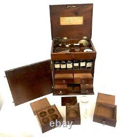 Antique Inlaid Mahogany Apothecary Chest Cabinet Complete with Bottles Etc
