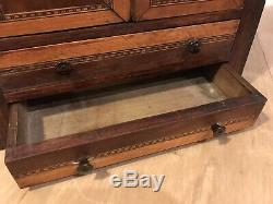 Antique Inlaid Mahogany Table Top Chest of Drawers Cabinet